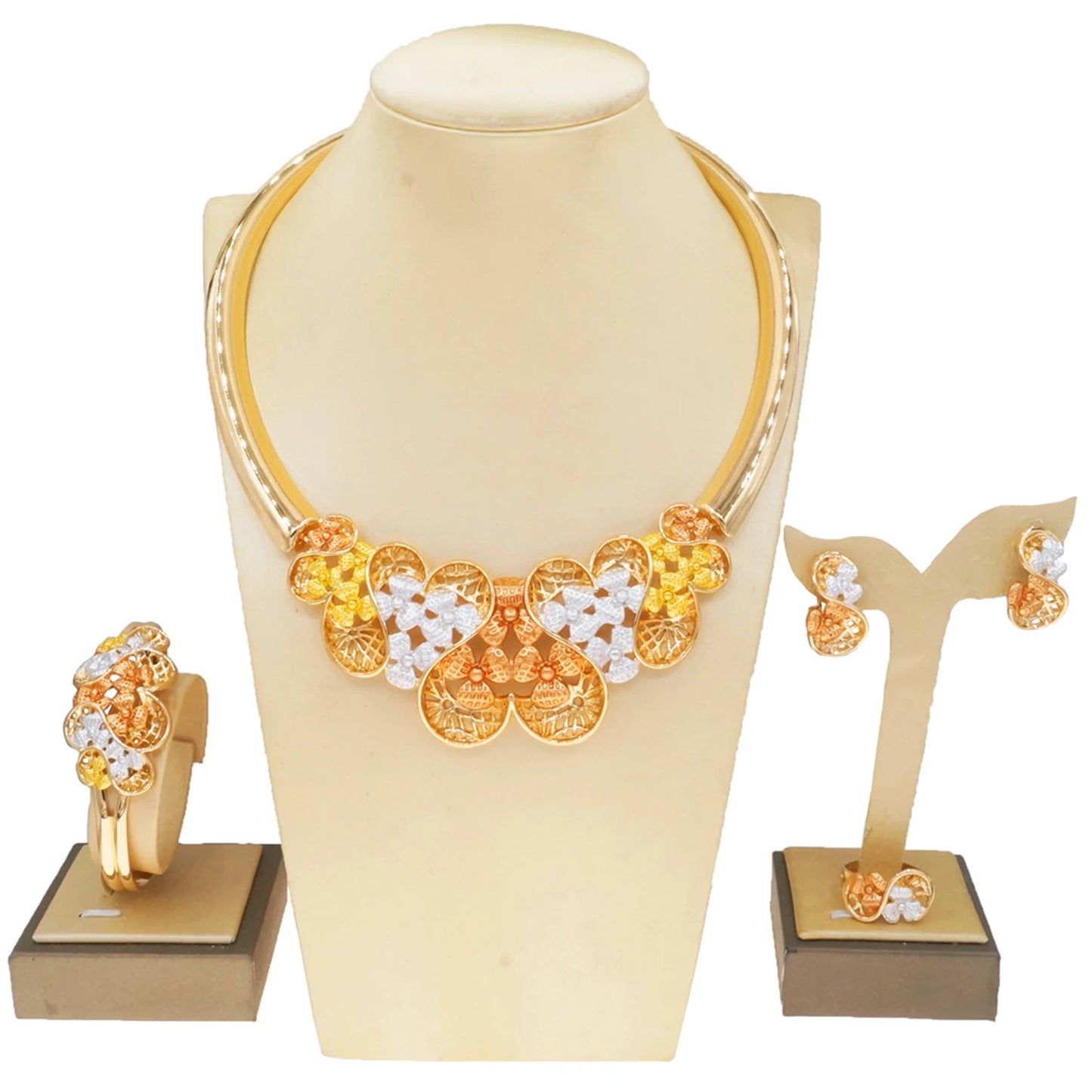 Zhuerrui Factory Wedding Gold Jewelry Sets Cheap Silver Flower Necklace Jewelry Set Latest Woman Costume Accessories HC23178