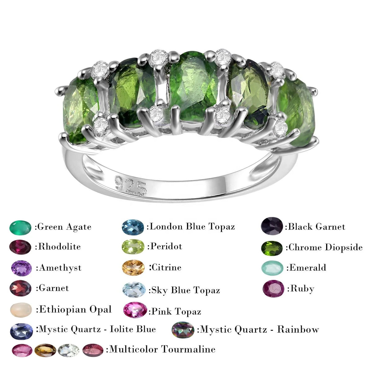 ArtistA Abiding Custom Green Natural Gemstone Ring Collection 925 Silver Natural Peridot Rings with Regular Open 2 Tone Design