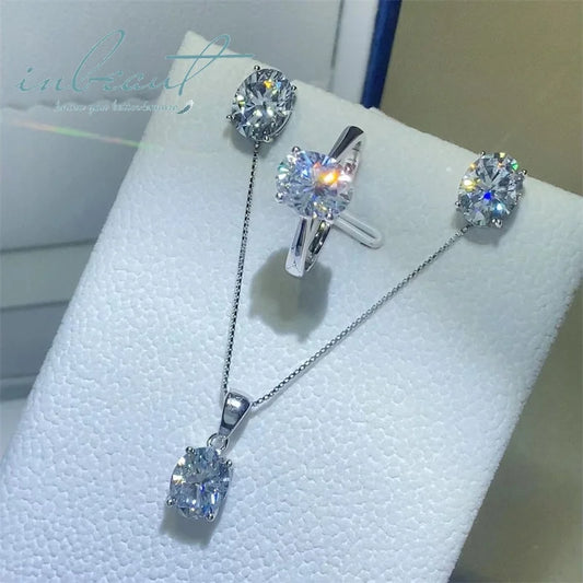 S&S D Colour Moissanite Bridal Jewellery Set | 4ct Oval Cut Ring, Earrings & Pendant Necklace | 925 Silver | S&S Collection