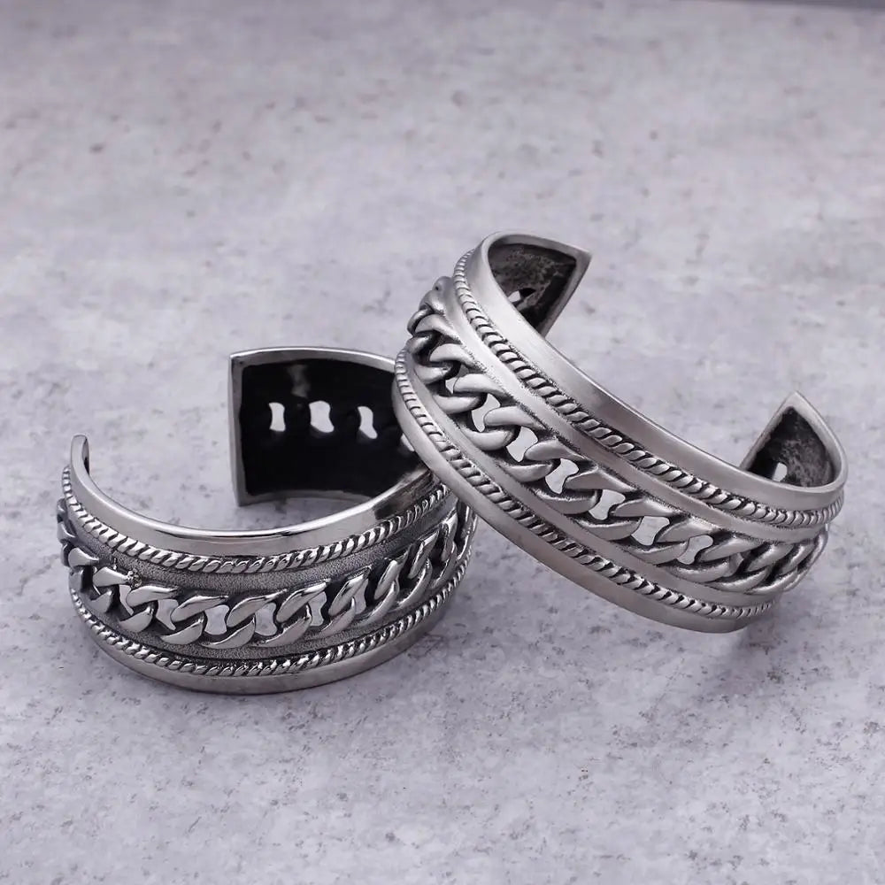 KALAEN Stainless Steel Plating Silver Link Chain Bangles for Men