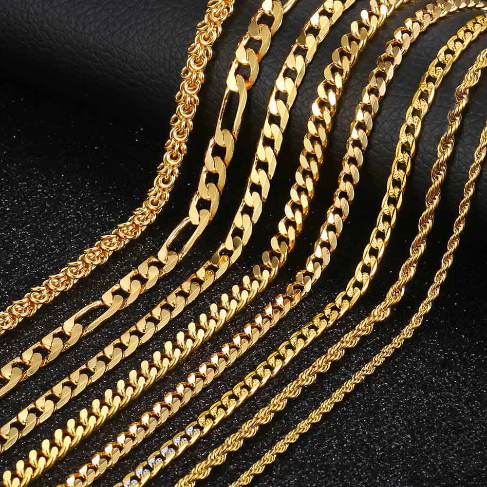Fashion 3mm 5mm Curb Gold Cuban Link Women Jewelry Stainless Steel Silver 14K Real Gold Plated Miami Cuban Mens Chain Necklace