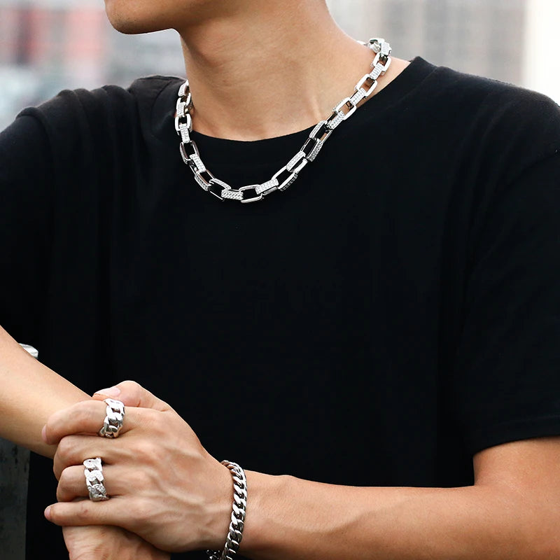 Fashion Design Copper Men 11mm High Quality Gold Plated Zirconia Cuboid Cuban Link Chain Wholesale Jewelry