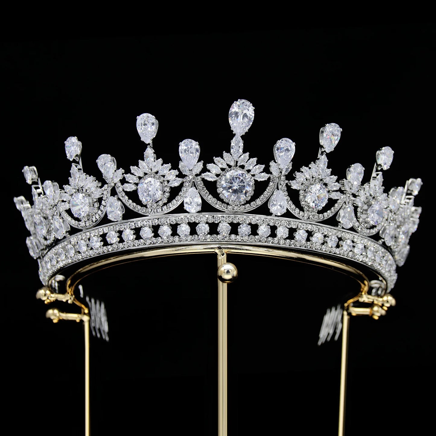 Elegant Luxurious Cubic Zircon Crown Hair Accessory Women's Headdress and Statement Headpiece for Bride Wedding and Pageants