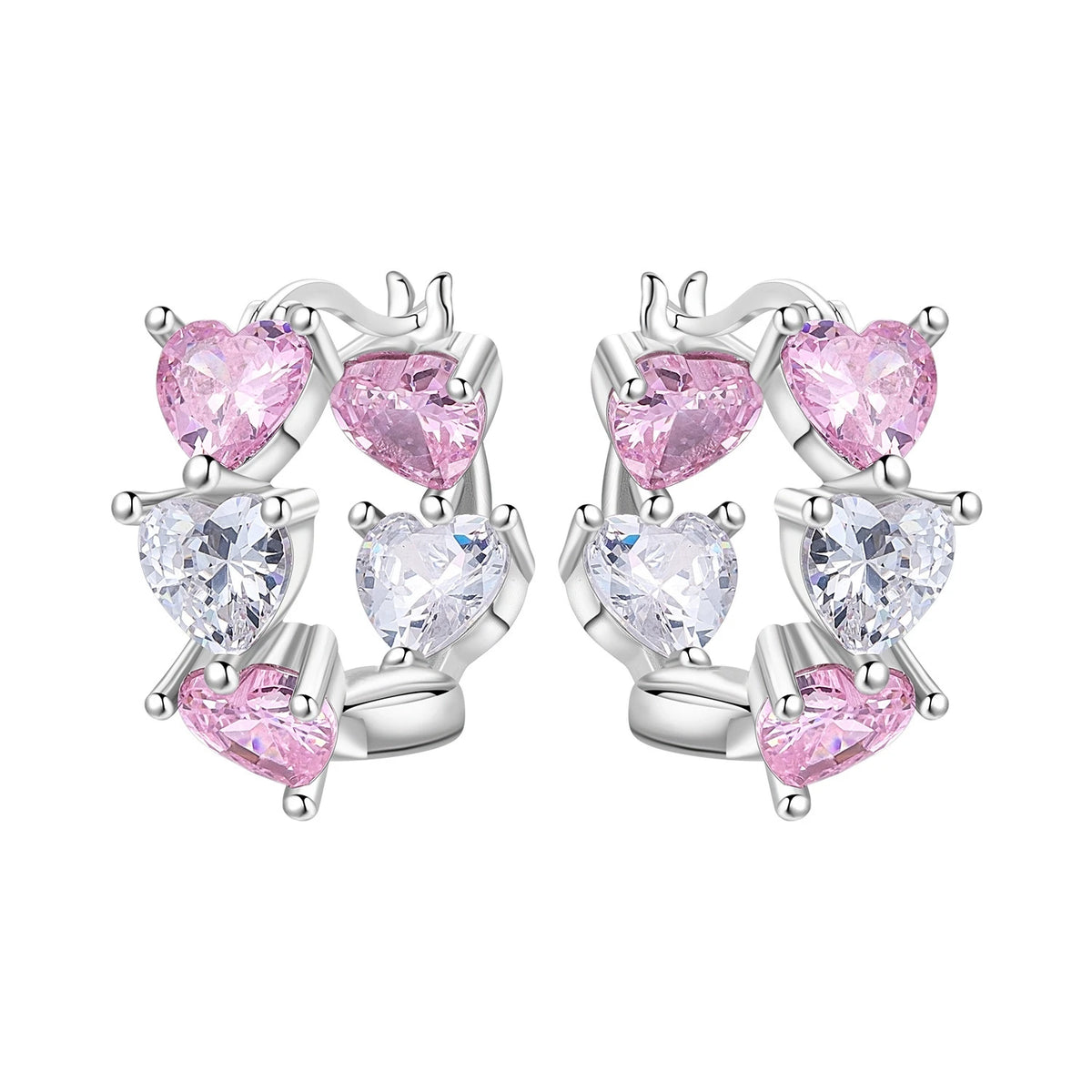 REDheart Fashion Love Heart Copper Silver Plated Drop Earrings Colorful Heart Shape Zircon Hoop Earrings Fine Jewelry for Women