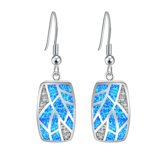Aobao TikTok Viral Blue Opal Tree Patterns Earrings | Purple Crystal Accent Silver Plated Women's Engagement Jewelry-Trendy Bulk