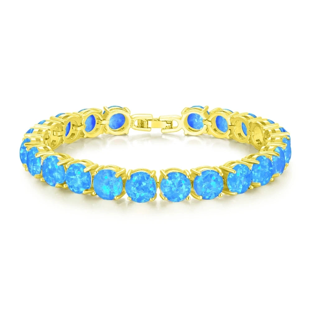 Bohemian Hawaiian Opal Brass Beaded Bracelet-Trendy Exquisite Flower Egg Gem Design Fashion Jewelry for Women