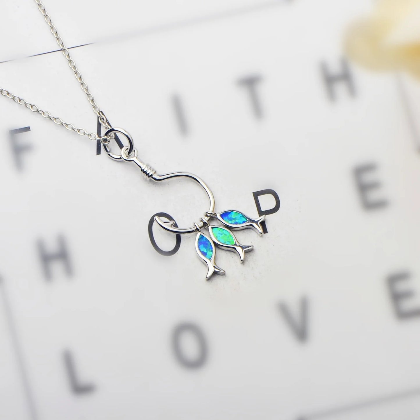 Hawaiian Opal Fishhook Pendant Necklace - Trendy Color Gem Jewelry Wholesale