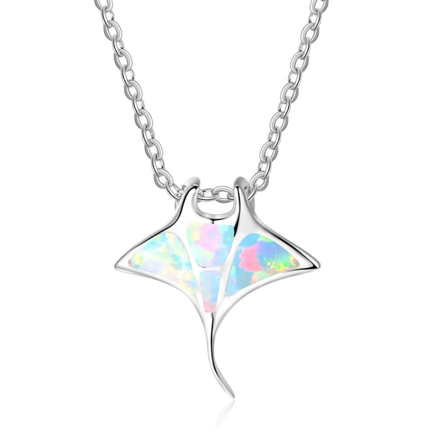 Hawaiian European American Style New Blue Opal Manta Ray Necklace Gold Plated Sweater Chain Pendant