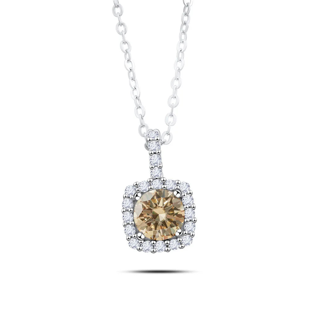Factory 925 Sterling Silver Square Bezel Set Round Cut 1ct VVS GRA Colored Moissanite Jewelry Trendy Women Necklace Jewellry