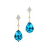 Solid 18k Gold Stud Earrings Pear Cut Natural Swiss Blue Topaz Gemstone Pave Diamonds Genuine Fine Earrings Jewelry Gift For Her
