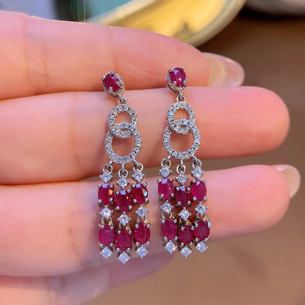 Gioiellieri Luxury Natural Red Ruby Earrings 925 Sterling Silver Wedding Party Gift Fine Jewelry