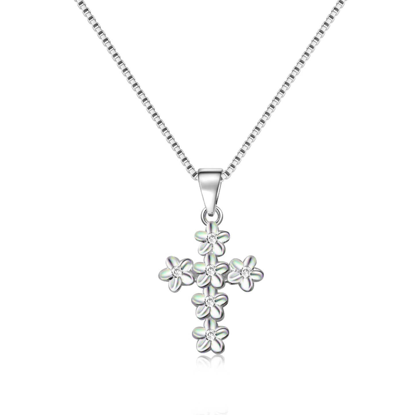 Flower Cross Pendant | Silver Christian Fashion Necklace