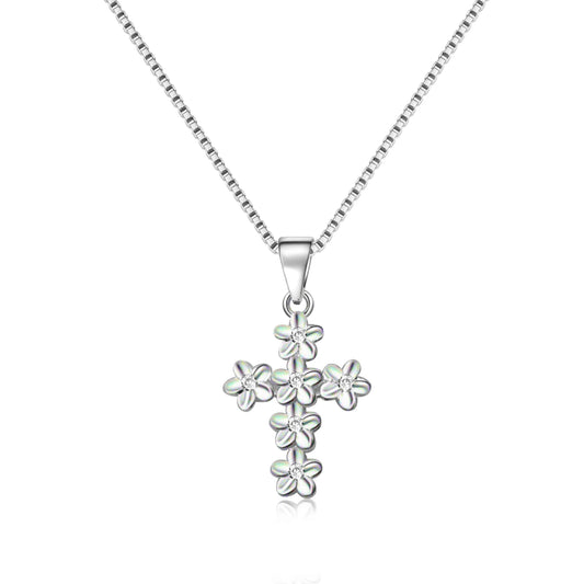 Flower Cross Pendant | Silver Christian Fashion Necklace