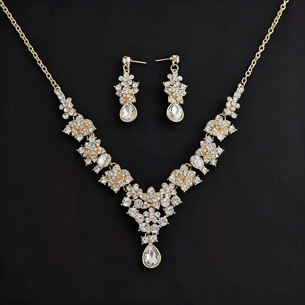 XM S344 Zircon Bridal Tiara Necklace & Earrings Set