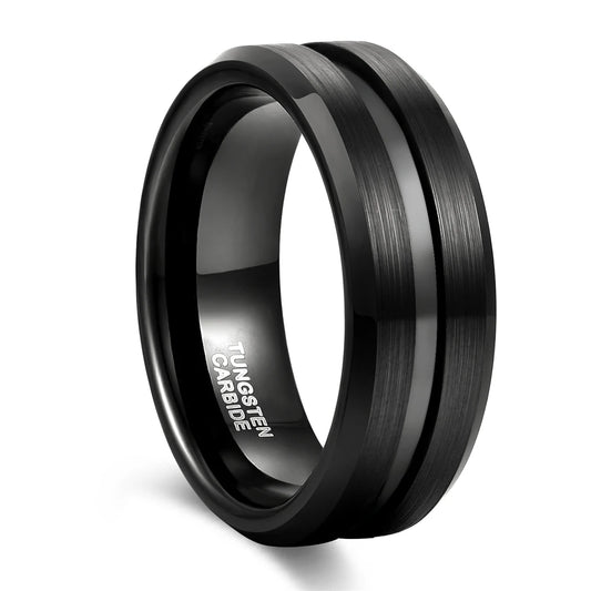 REBEL Brushed Black Inlay Tungsten Carbide Ring