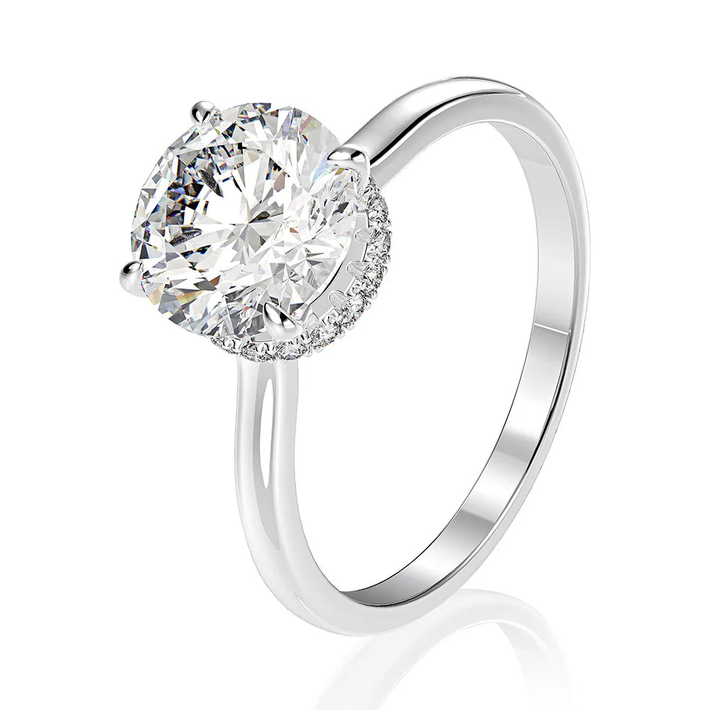 Silverelli | 925 Silver 3ct High Carbon Diamond Bezel Ring | 8×9mm | Platinum Plated