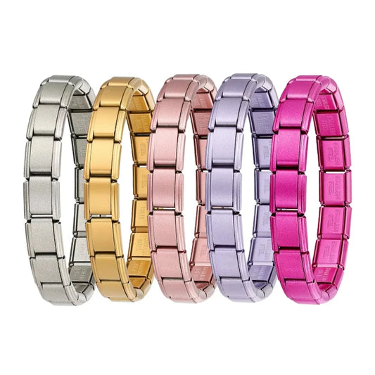 LAMOON Simple Colorful Width 9mm Elastic Link Chain Stainless Steel Bangle on Hand Jewelry DIY Making Italian Charm Bracelet