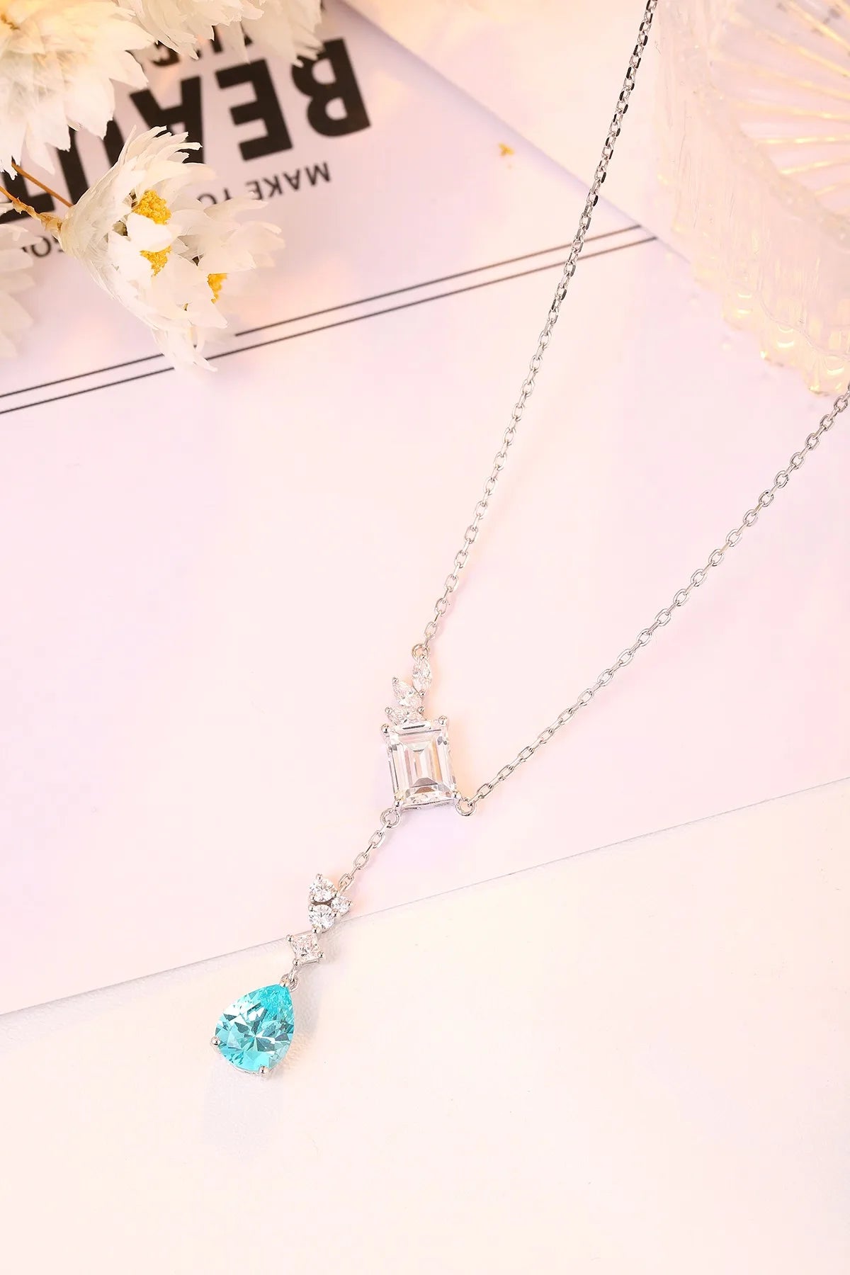 Gemfiori Anster 925 Sterling Silver High-quality Cultivated Paraiba Necklace - Suitable for Parties or As a Gift
