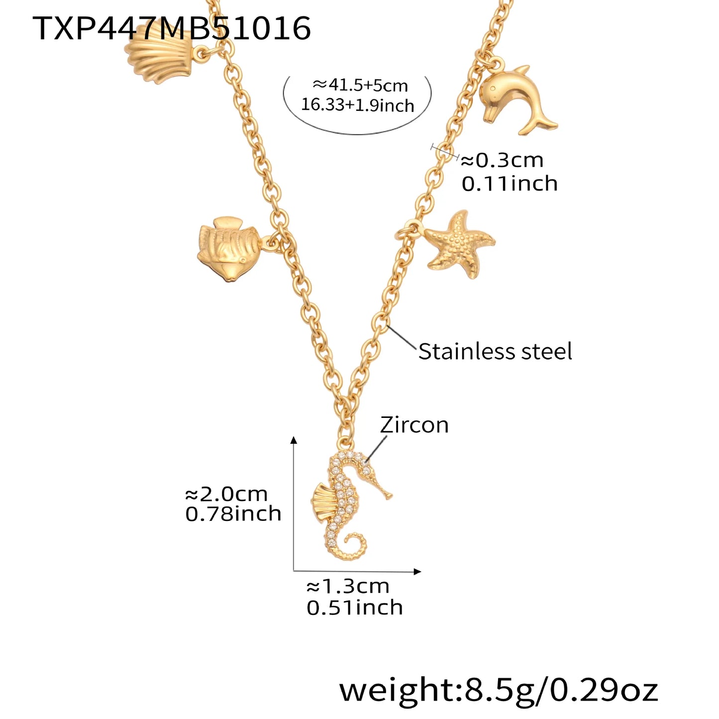 Seahorse & Starfish Natural Stone Multi-Pendant Necklace | 18K Gold Plated Coastal Fashion Jewellery