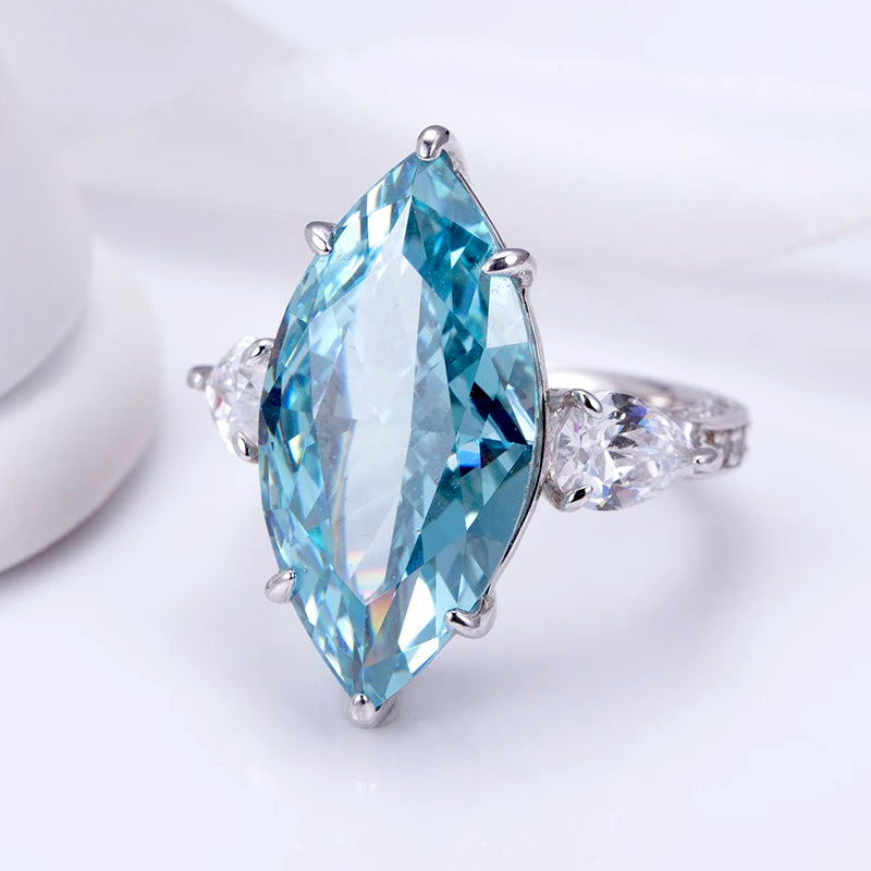 Messi Jewelry MSR-949 Silver Gold/Rose/White Big Carat Cubic Zirconia Diamond Ring Blue Marquise High Carbon Diamond Ring
