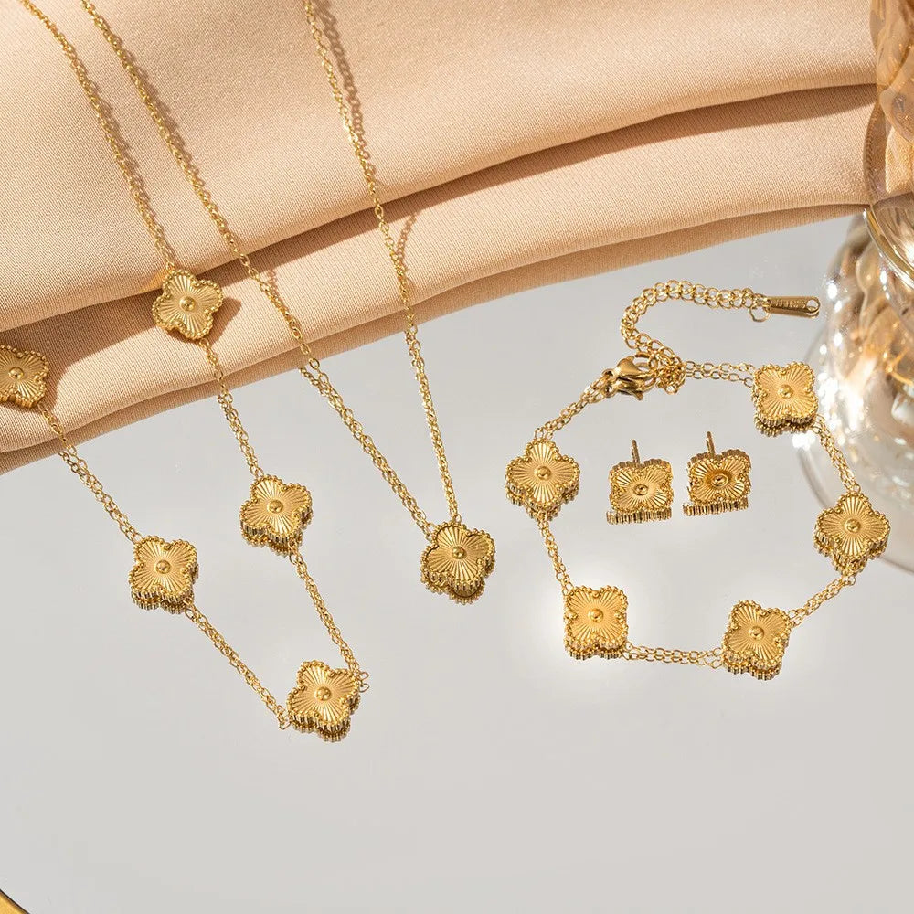 S&S Four-Leaf Clover Necklace, Earring & Bracelet Set – Collection