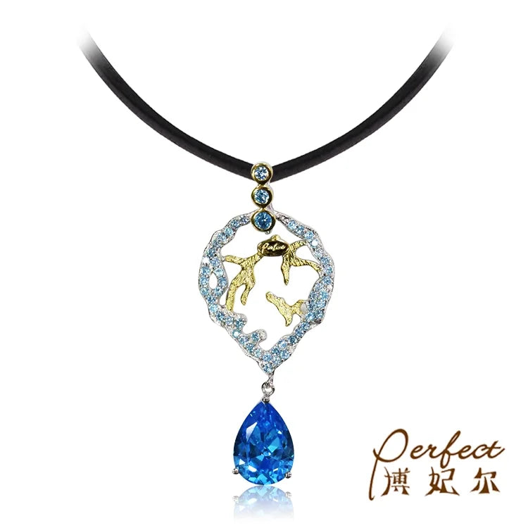Custom Logo Silver Handmade Hollow Blue Zircon 18K Gold Plated Classic Women's Daily Wear Pendant