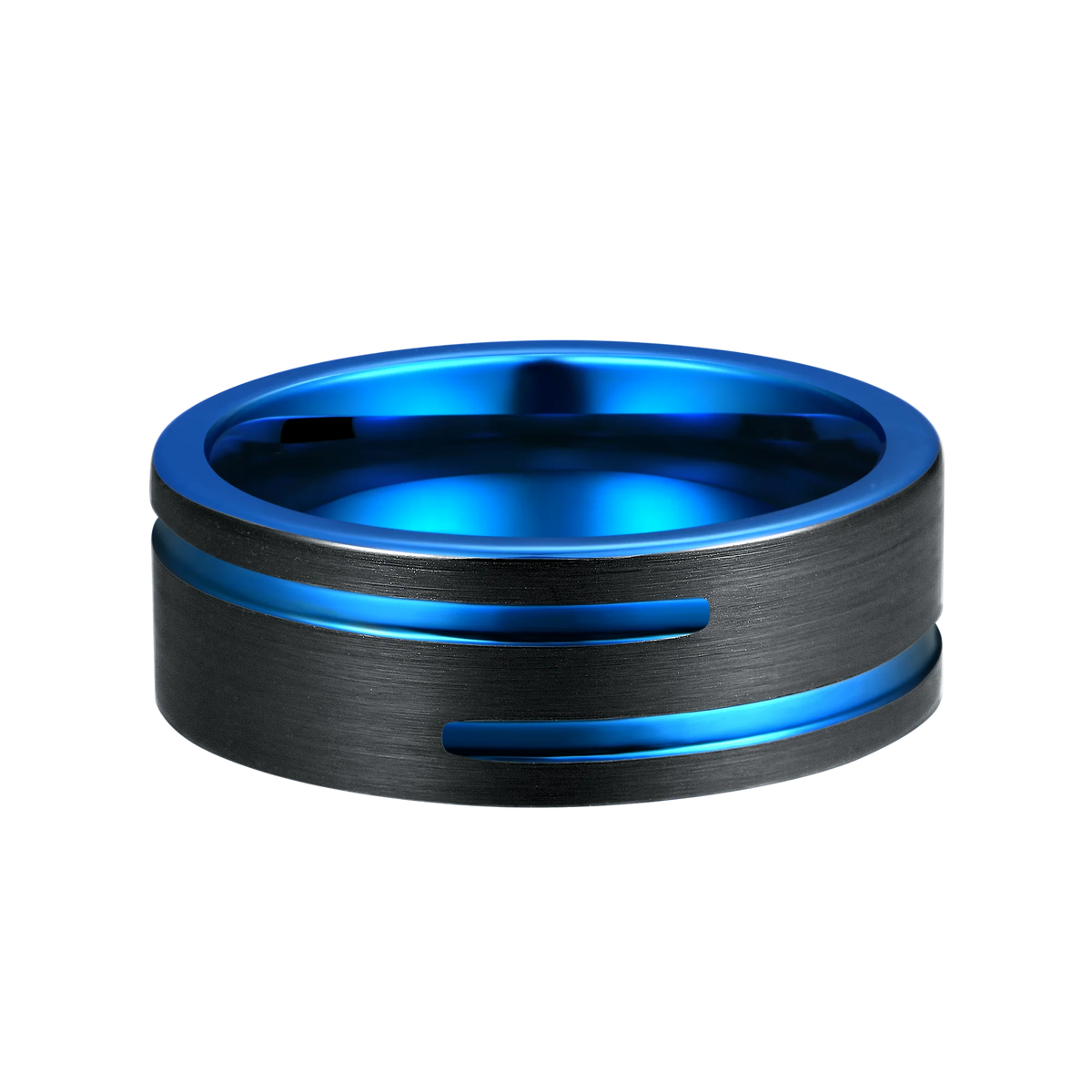 REBEL 8mm Blue Black Tungsten Carbide Classic Comfort Fit Ring | Unisex Wedding Band