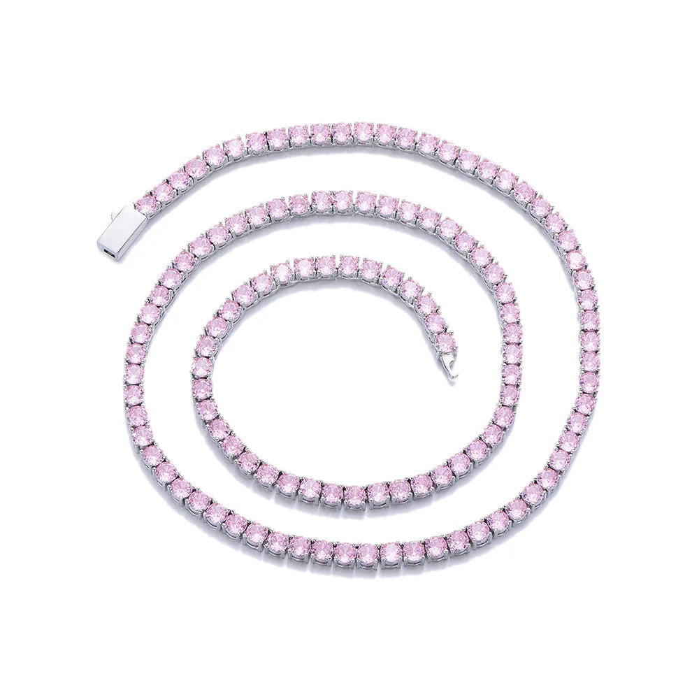 S&S 4mm Iced Out CZ Tennis Chain Necklace — Coloured Zircon | Gold, Silver & Black | S&S Collection