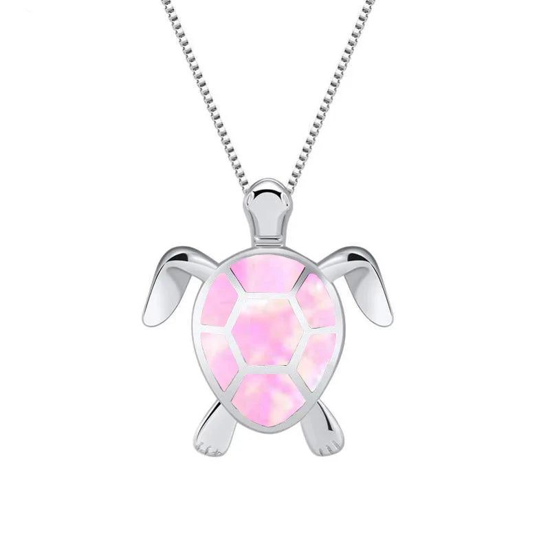 Trendy Copper Opal Turtle Pendant Necklace-Dainty Sweater Chain Link for Women Fashion Jewelry