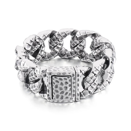 KALEN 235mm Men Punk Stainless Steel Snake Scales Pattern Cuban Link Bracelet