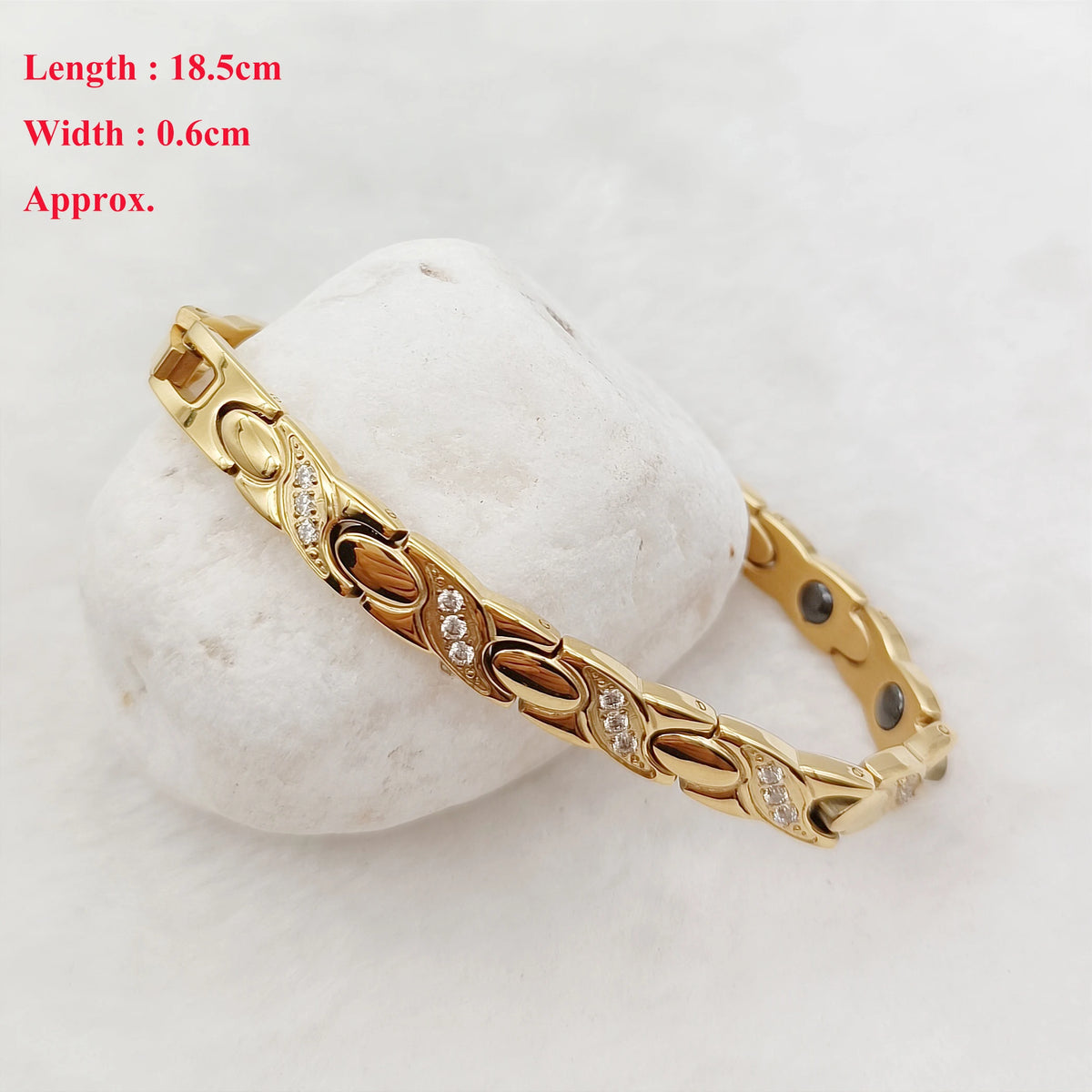 Elegant 24K Gold Plated Stainless Steel Magnetic Bracelet for Women Sparkling Cubic Zircon Stylish Wrist Jewelry Daily Wear Gift