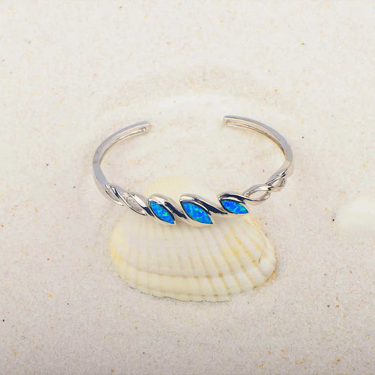 Coastal Retro Opal Cuff - Braided Design Blue Sparkle Open Bracelet