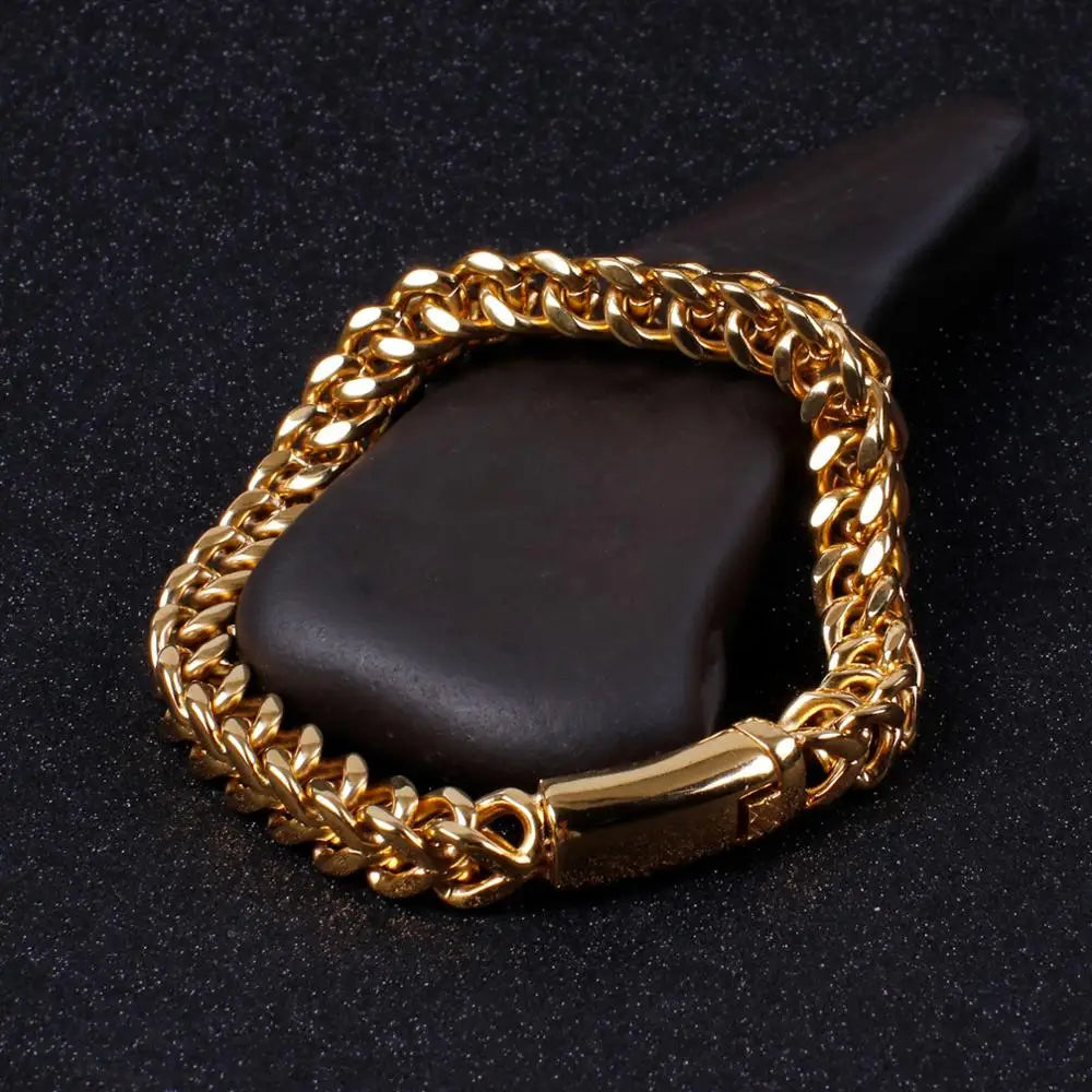 KALEN 316L Stainless Steel Shiny Spring Clasp Link Chain Bracelet Men