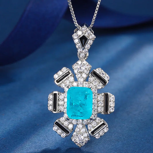 Gemfiori New High-end Design square Petal Pendant Ring Earrings Fashionable European and American Style Jewelry Set