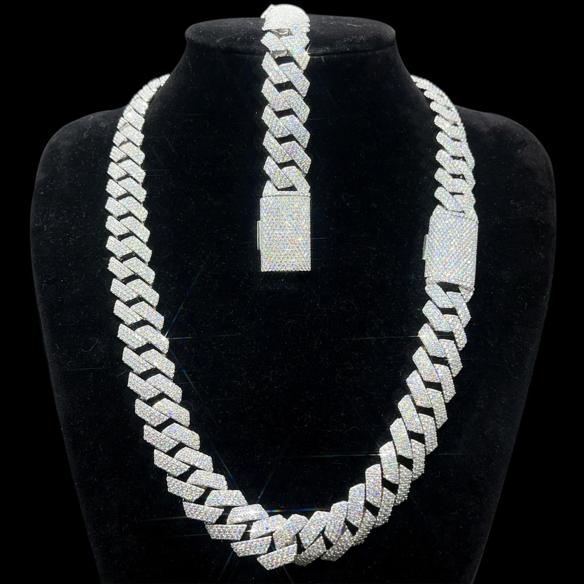 REBEL RTS S925 Sterling Silver Cuban Link Chain Necklace Bracelet Set 16mm Iced Out Cuban Link Moissanite Necklace Hip Hop Jewelry