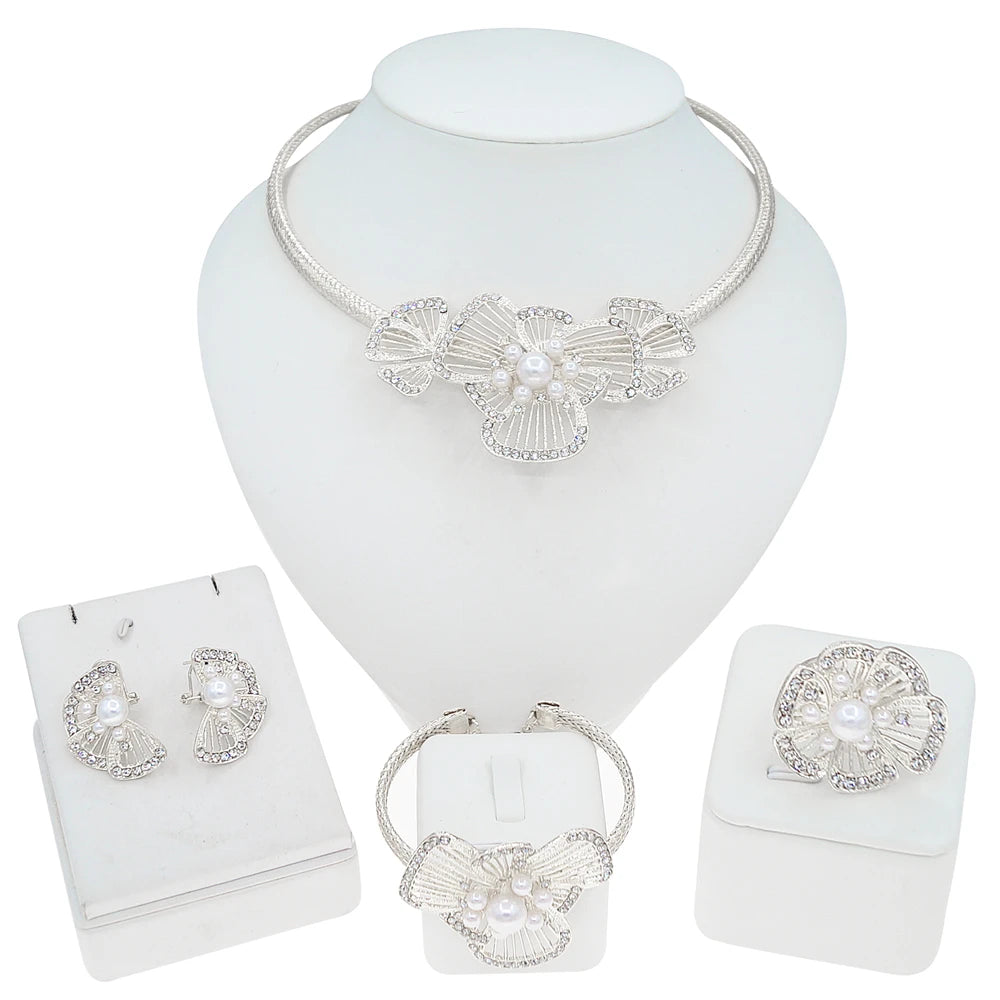 Zhuerrui  Women's Luxury Gold Plated Flower Jewelry Set Nigeria Cocktail Party Pearl Jewelry Sets Bridal Wedding Set X0004330