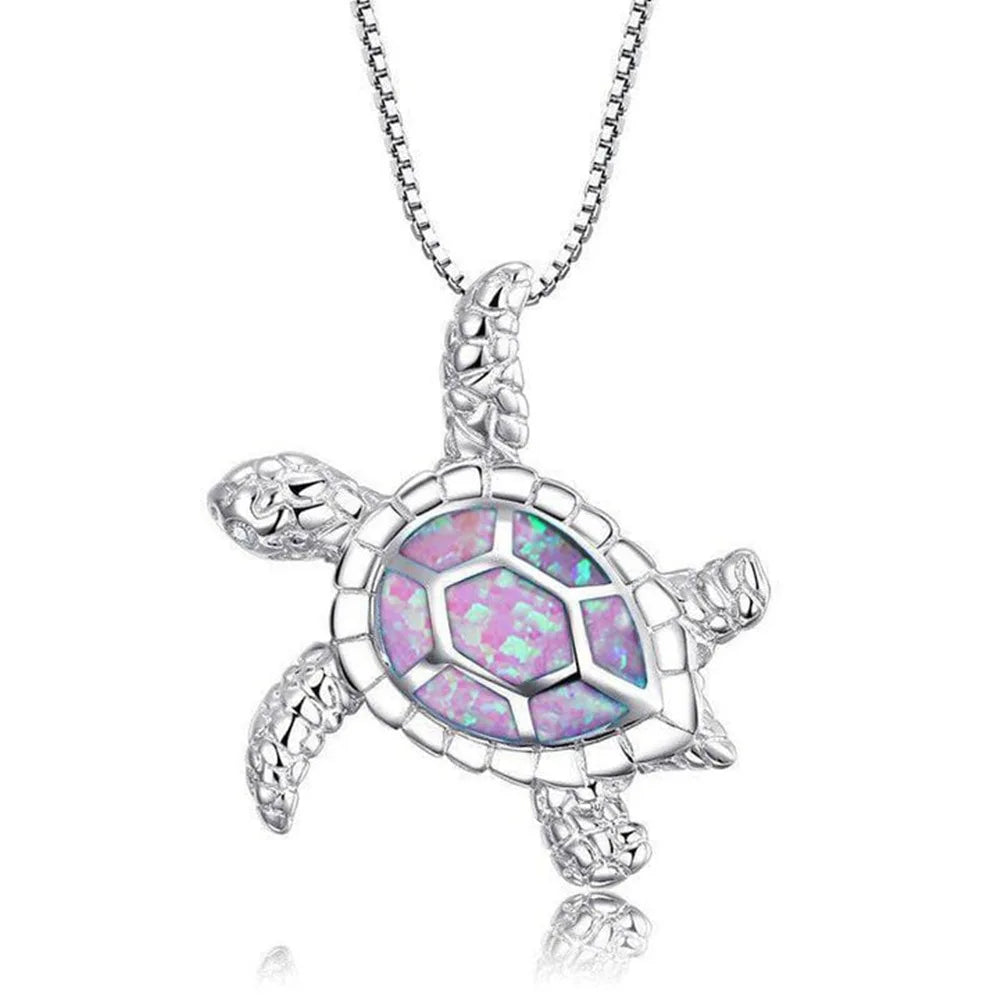 Aobao Fashion Jewelry New Style Blue Opal Turtle Necklace, Turtle Pendant Sweater Chain, Opal Necklace