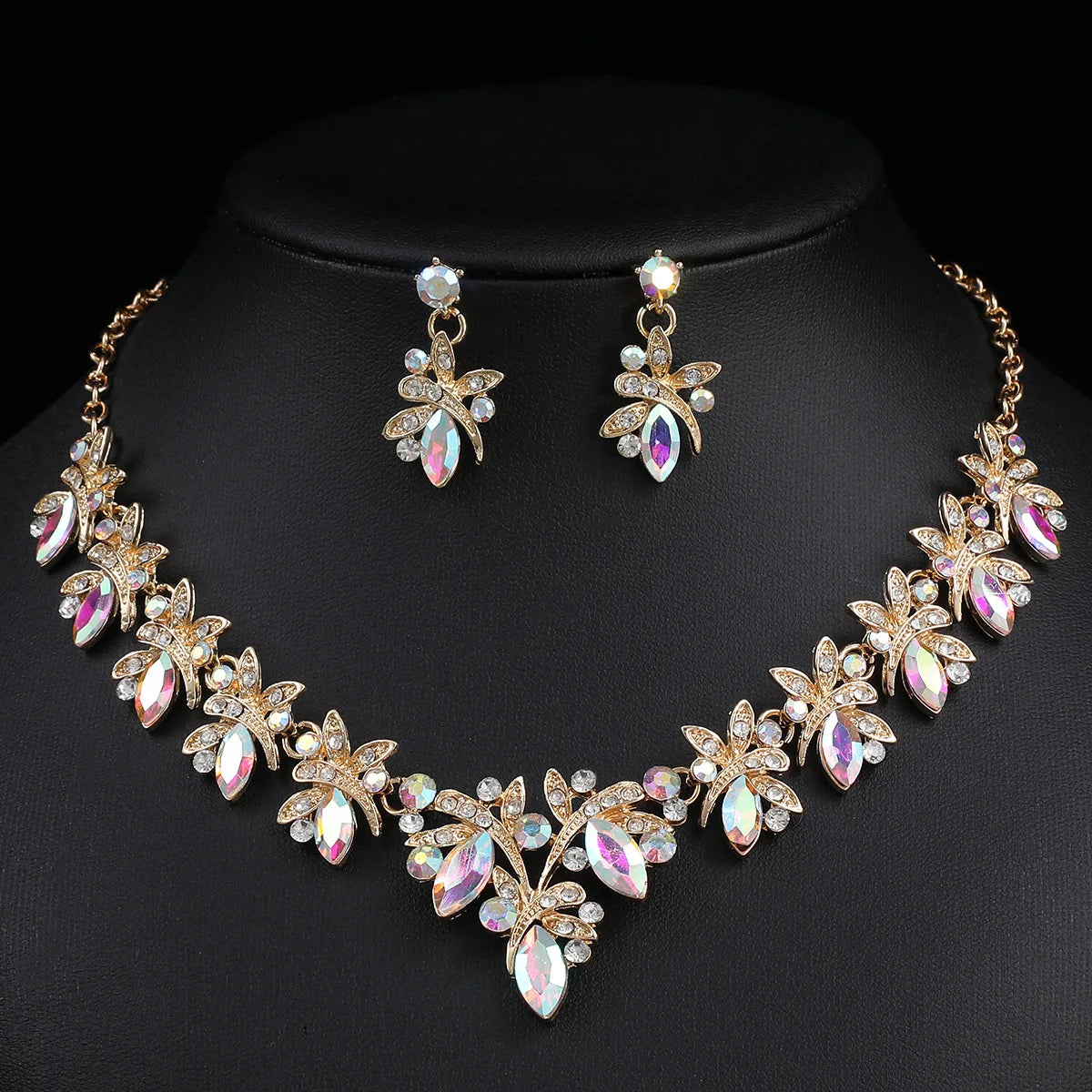 Crystal Dragonfly Necklace & Earrings Jewellery Set | Nature-Inspired Bridal Fashion Set