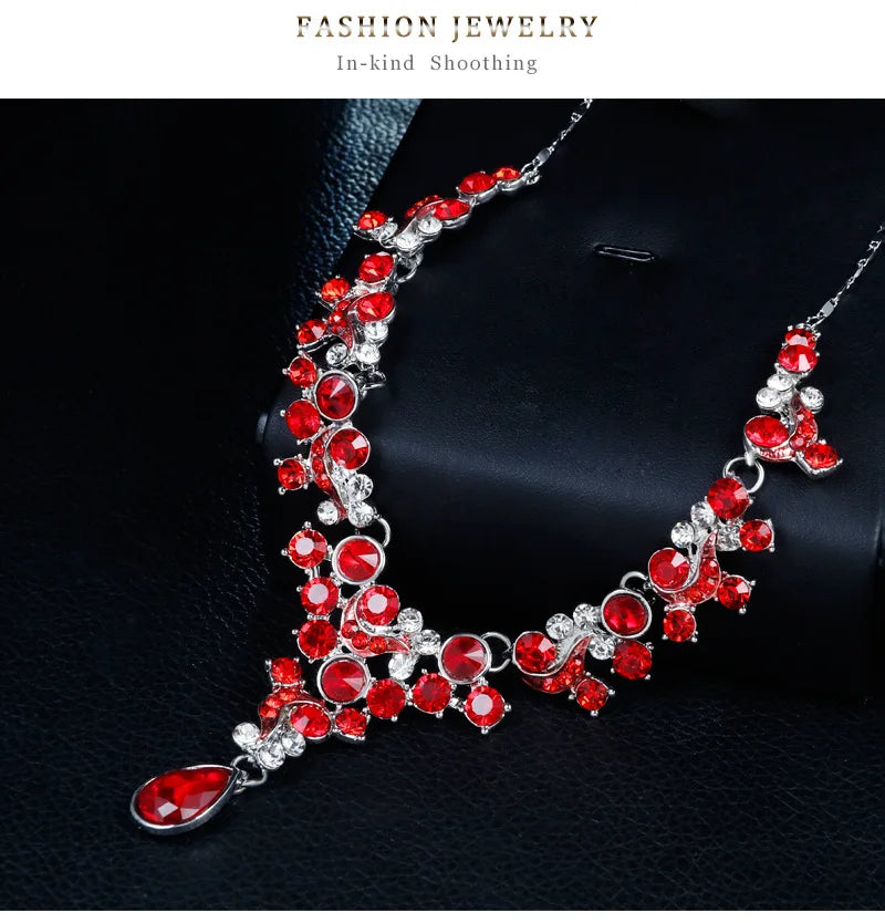 RFJEWEL Bridal Jewelry Necklace Earrings Set Plated for Wedding Dress Gold Cheap Price Elegant with Blue, White Red Romantic N/A