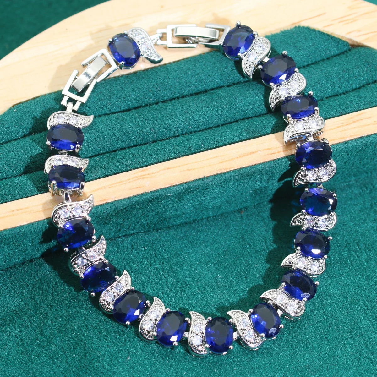 XOTICA New Arrivals Blue Zircon 925 Silver Sets for Women 18K Gold Wedding Bracelet Earrings Pendant Ring Perfect Birthday Gifts