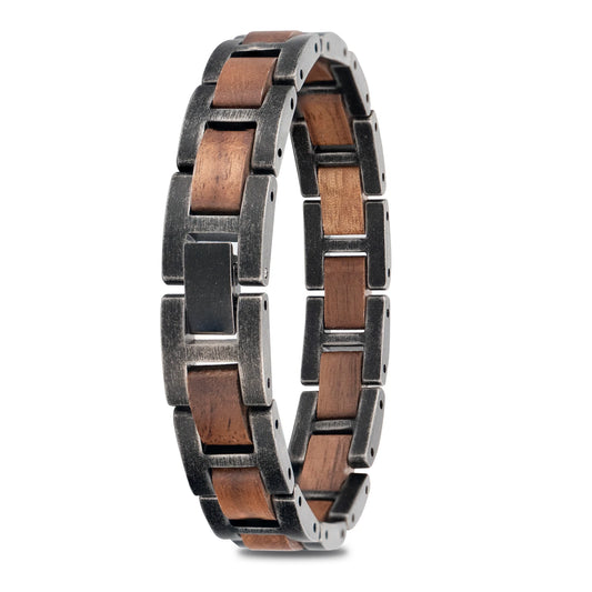 REBEL Distressed Craftsmanship Vintage Jewelry Personalized Custom logo Stainless Steel Walnut Wood Bracelet