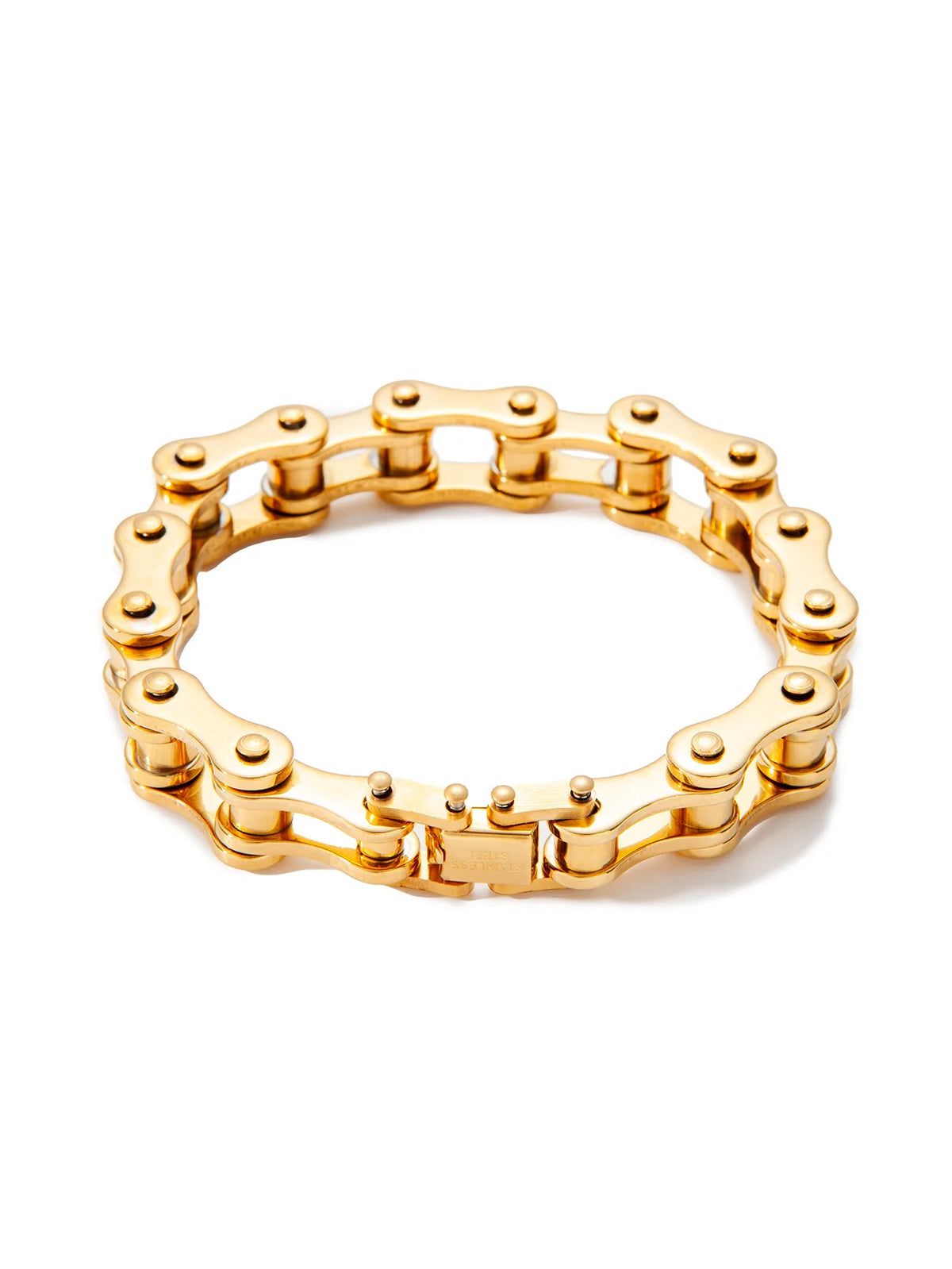 REBEL Stainless Steel Real Gold Plated Biker Chain Bicycle Link Bracelet for Men Street Stackable Hip Hop Tarnish Resistant