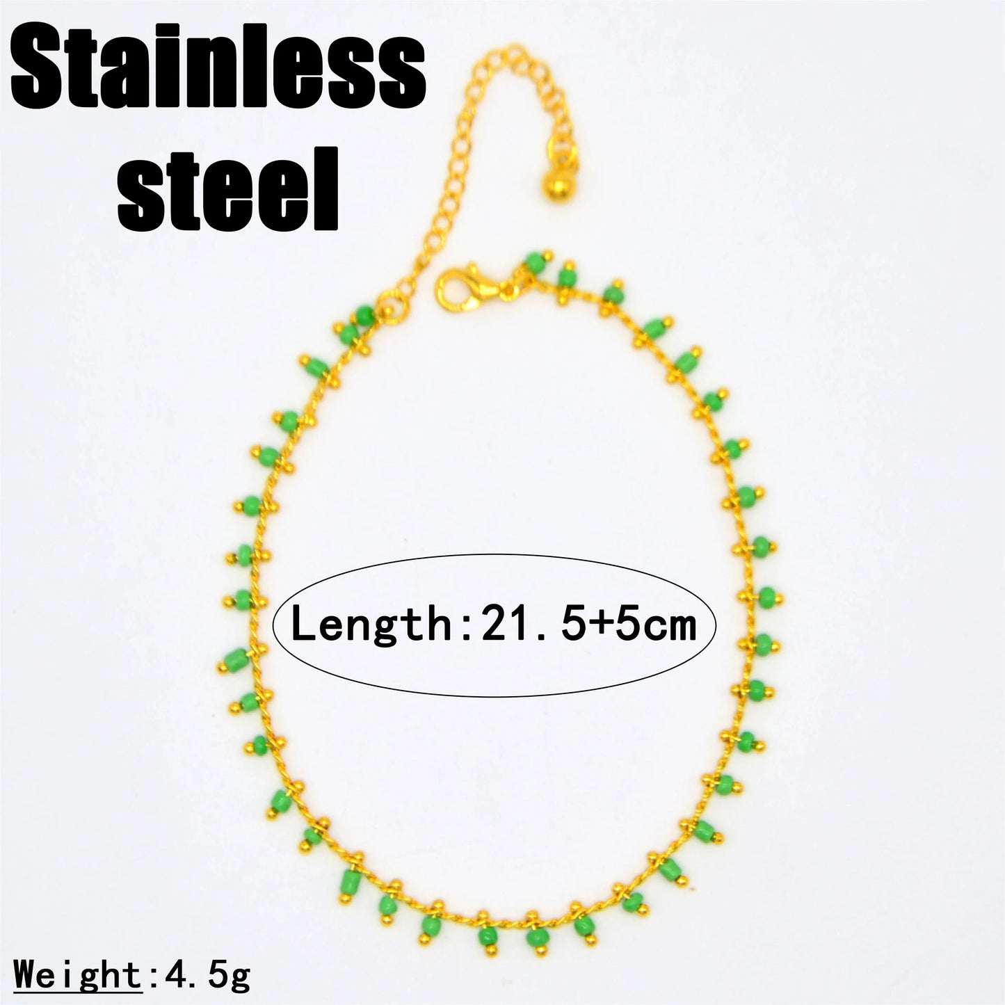 High-End Bohemian Style Light Luxury Stainless Steel Colored Rice Bead Anklet Cross-Border Fashion Trend Wholesale