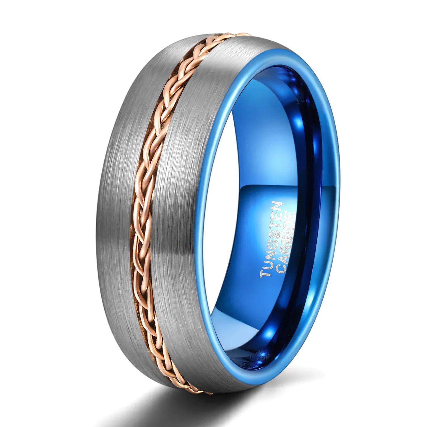 Men's Trendy 8mm Wedding Band Two Tone Black Brushed Tungsten & Copper Wire  Men's Tungsten Rings for Men Fashion Jewelry Rings