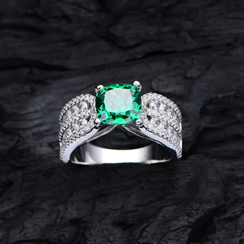 MuShan Jewelry Factory 8 * 8 Fat Square Simulated Emerald Diamond Ring with High Carbon Diamond 925 Silver Ring Redion Cut