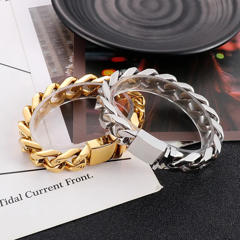 VIKING Mens Hip-Hop Cuban Link Bracelet – Silver, Gold, Black & Rainbow