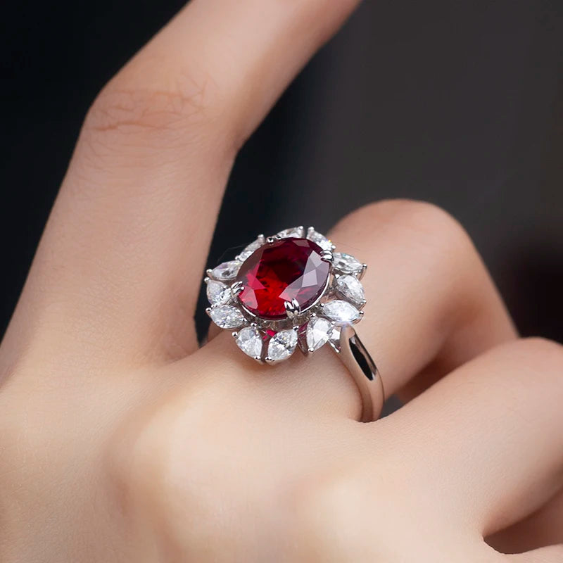 Messi Jewelry  MSR-1034 10K White Gold Oval Shape Lab Ruby Engagement Ring