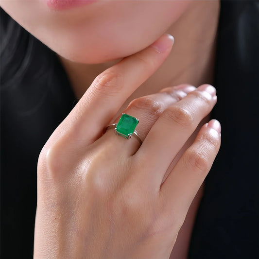 SILVERELLI 4CT Synthetic Emerald Engagement Ring | 925 Sterling Silver | Bar Setting