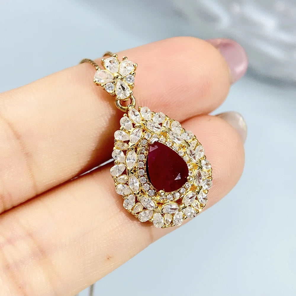 Gioiellieri Ruby Pendant for Necklace with Natural Red Gemstone 925 Sterling Silver July Birthstone Fine Jewelry Luxury Engagement Wedding