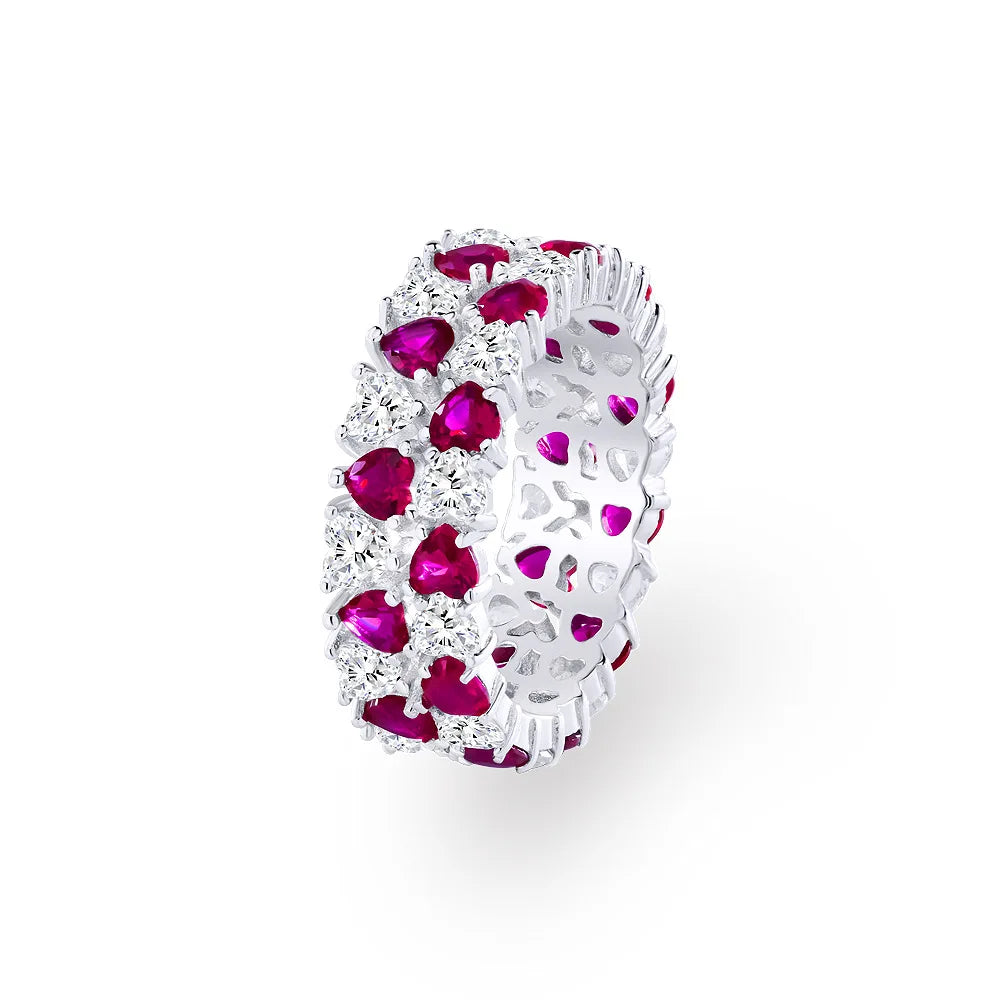 MuShan Jewelry Factory 2026 New Heart Shaped 3*3 Cross Border Versatile Color Blocking Design 925 Silver 0.15 Carat Women Ring